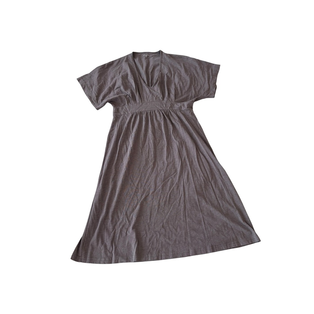 Garnet‎ Hill Cotton Modal V-Neck Empire Waist Midi Dress Grey Womens XS